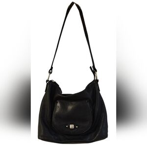 Stone Mountain - Pebbled Genuine Leather  Black Medium Bag Pink Fabric Lining‌